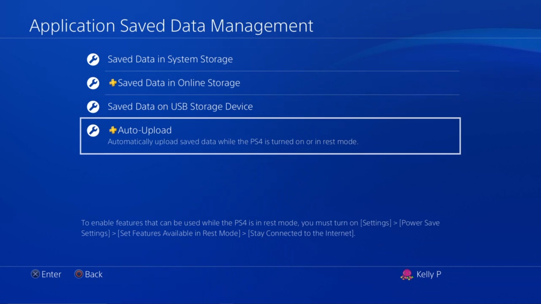 PS4 application saved data menu screenshot