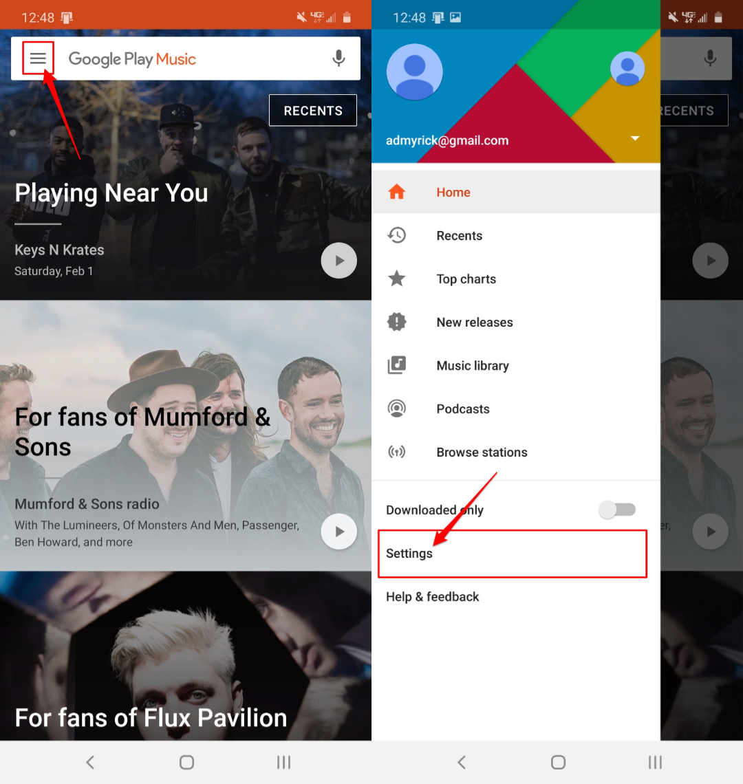 Open Google Play Music Settings in app