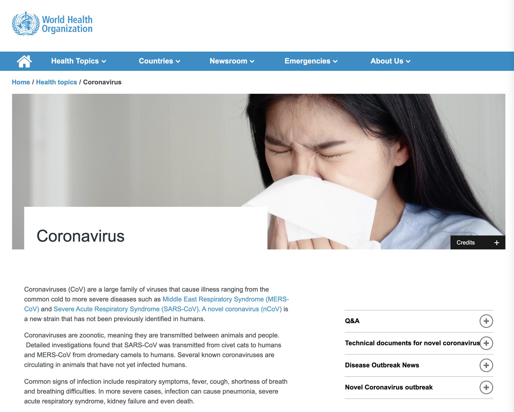 World Health Organization Coronavirus page