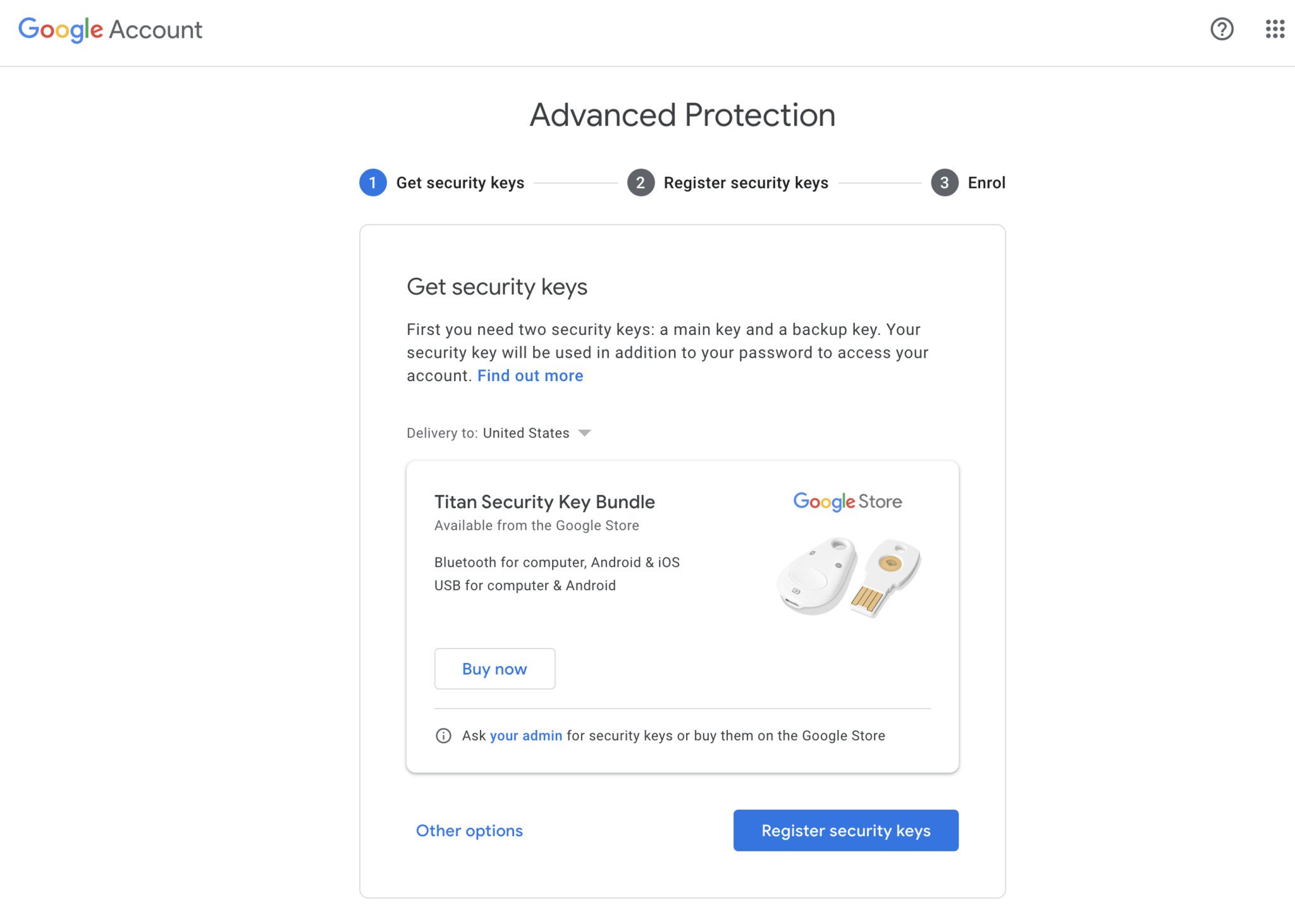 Google Advanced Protection Program step 2