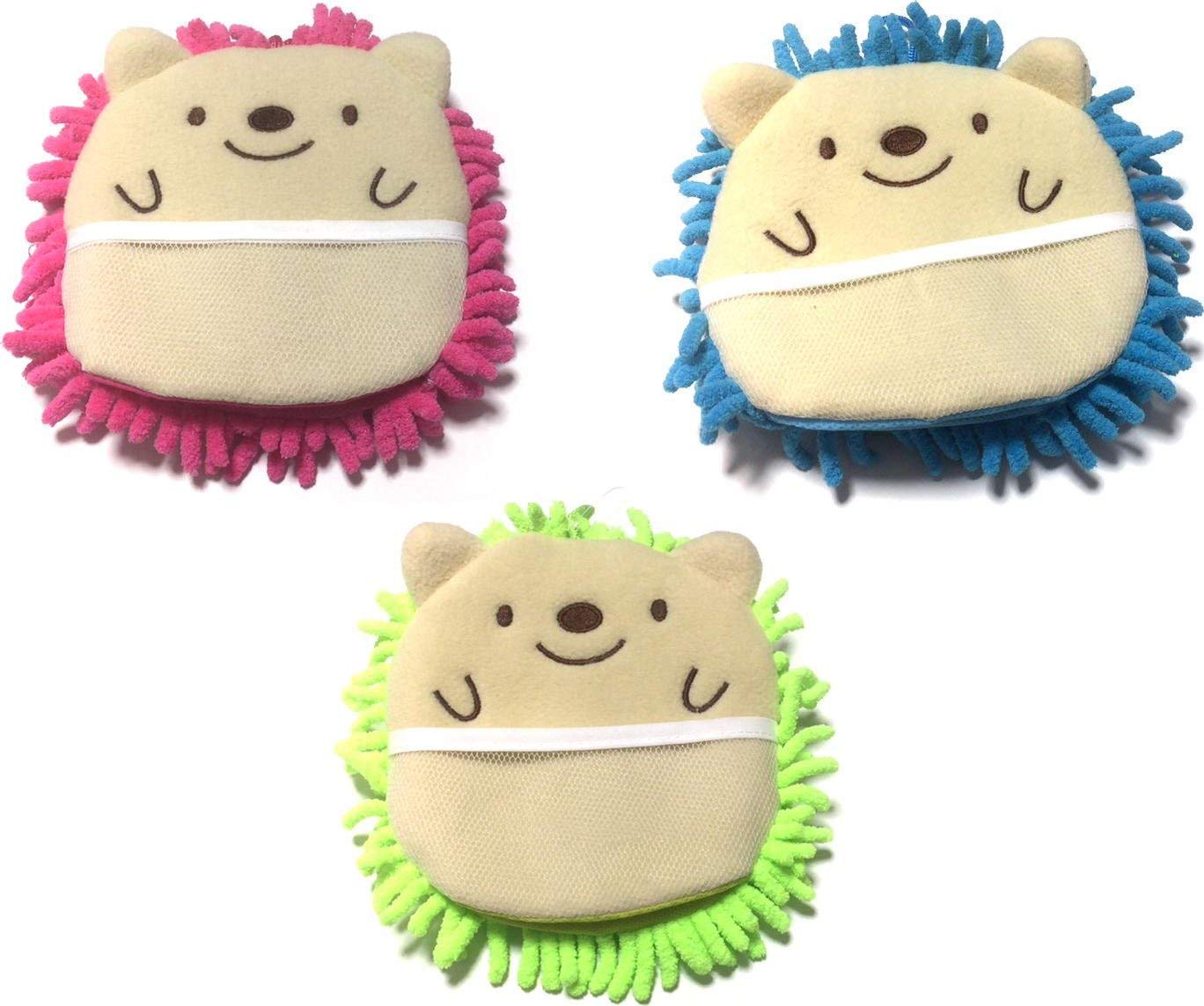  Microfiber Mitten Cute Hedgehog 6 1/2 x 6 1/2 Pink Green Blue