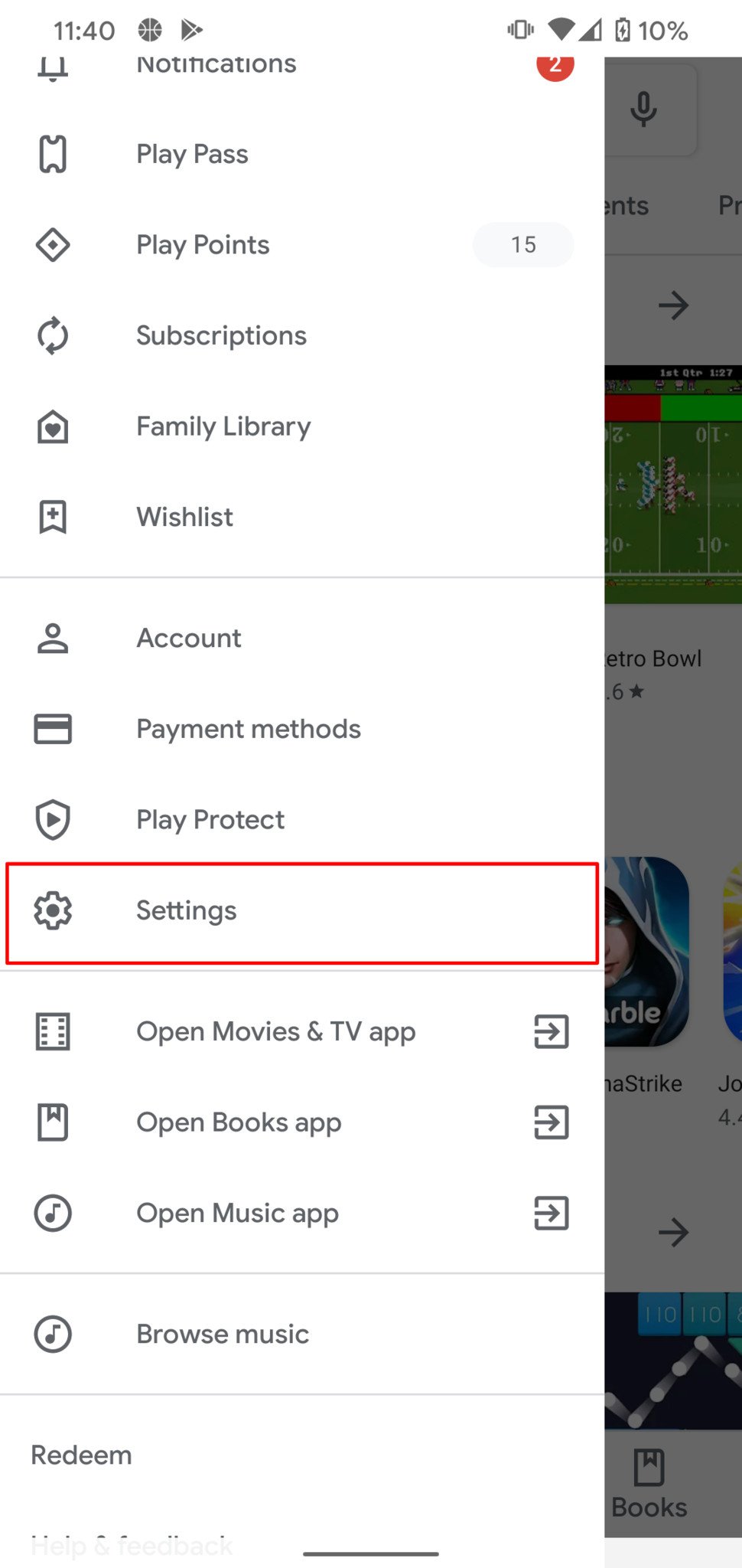 Open Play Store Settings