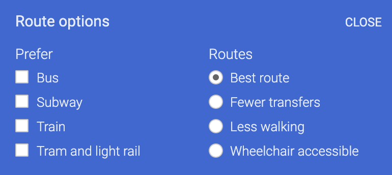 Google Maps transit options