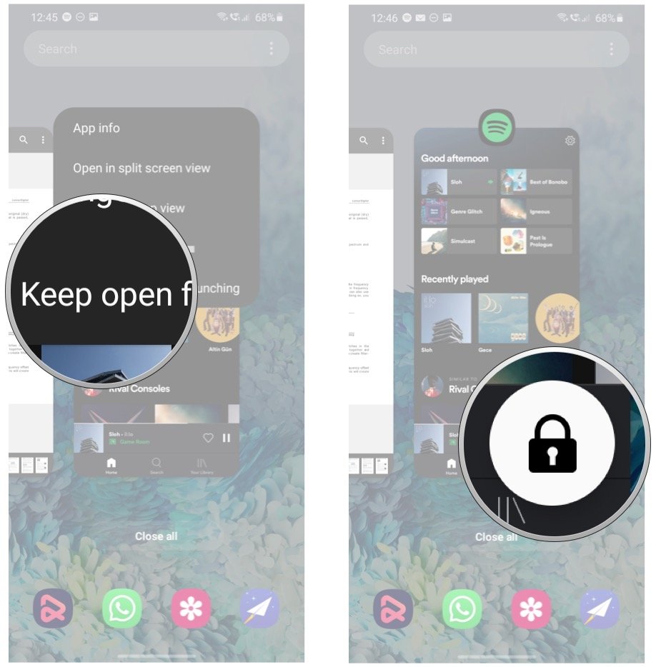 Galaxy S20 lock app background