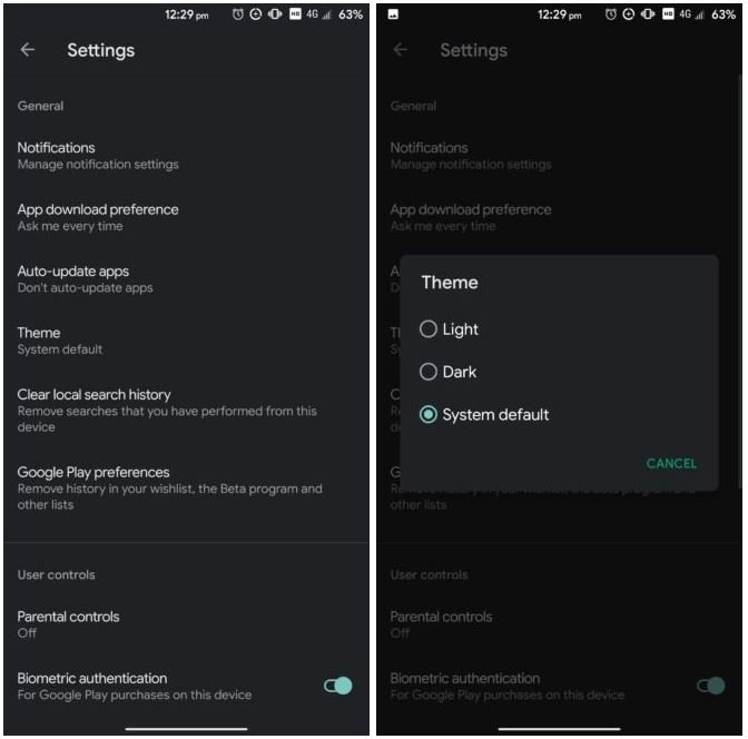 Google Play Store Dark Mode Toggle