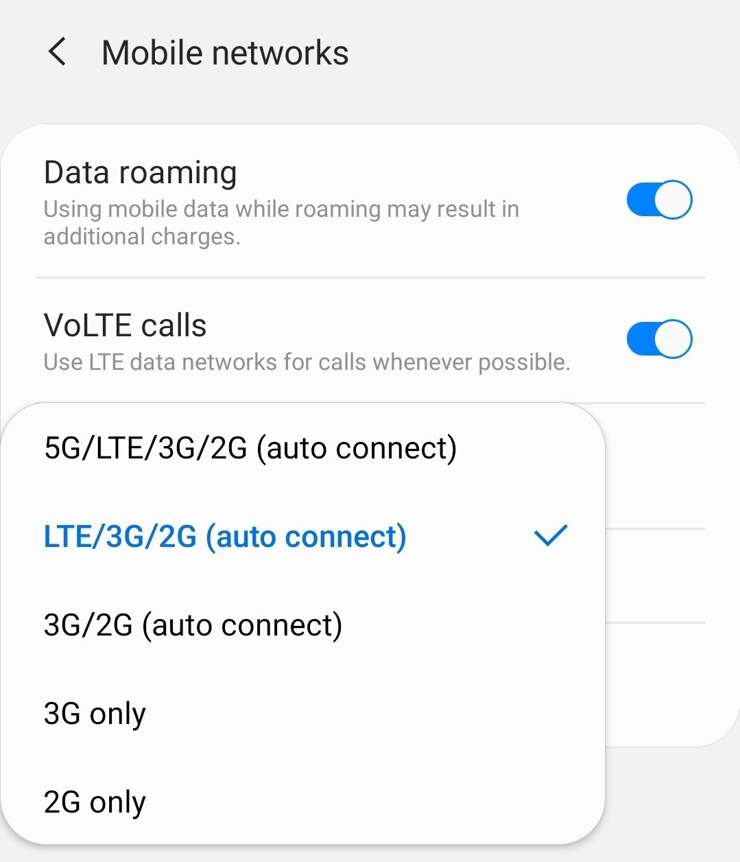 Galaxy S20 5G settings
