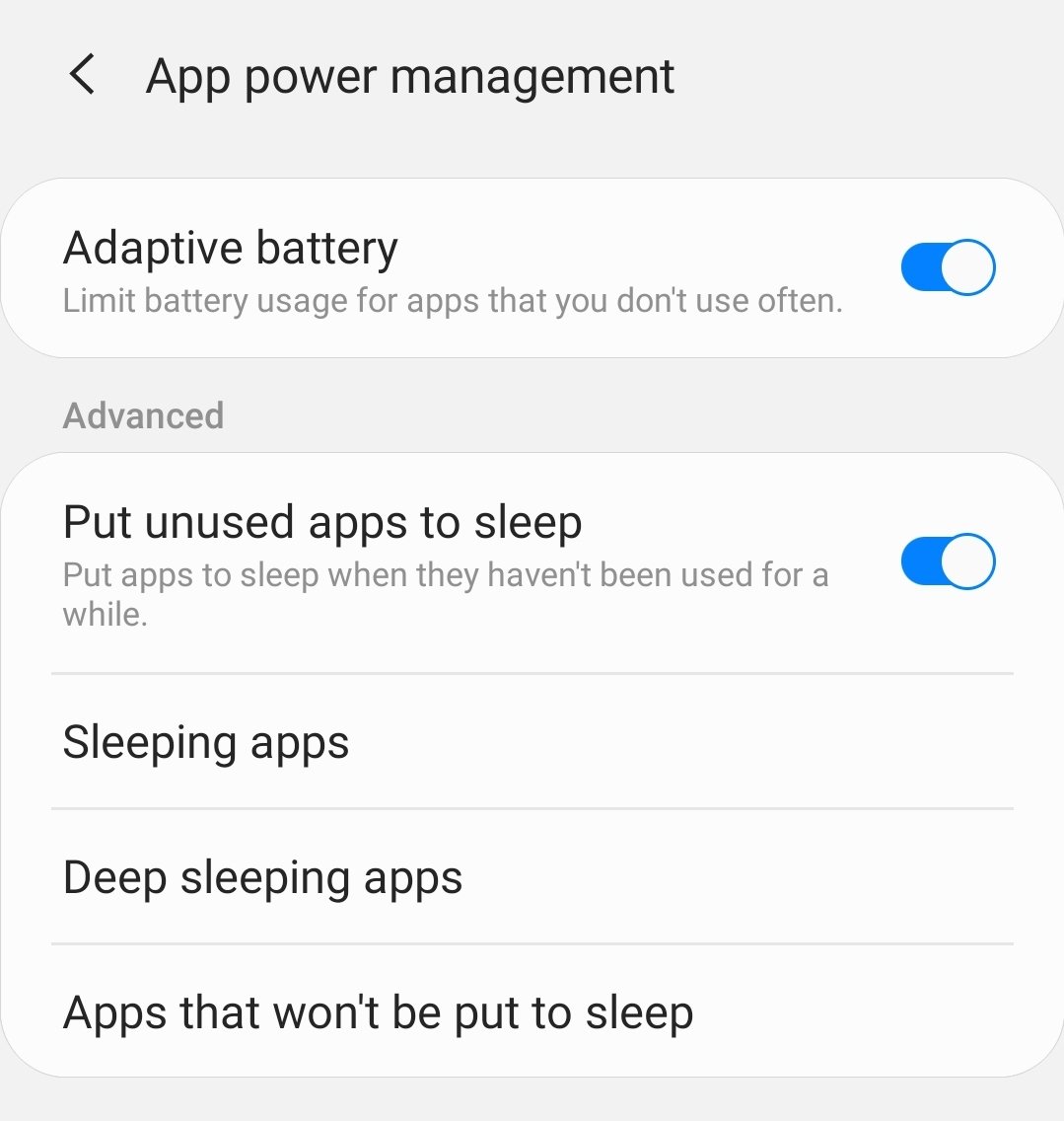 Galaxy S20 app management settings