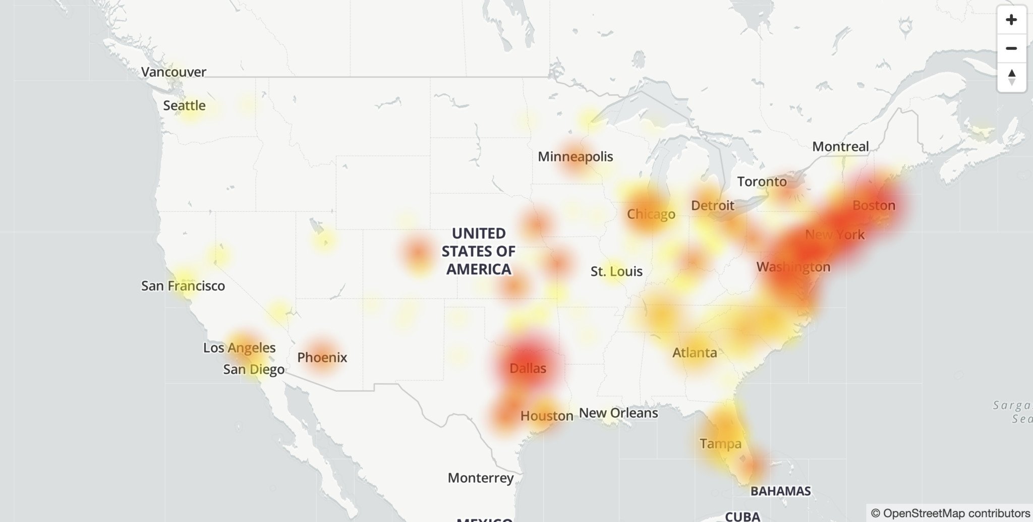 Down Detector outage map for Hulu