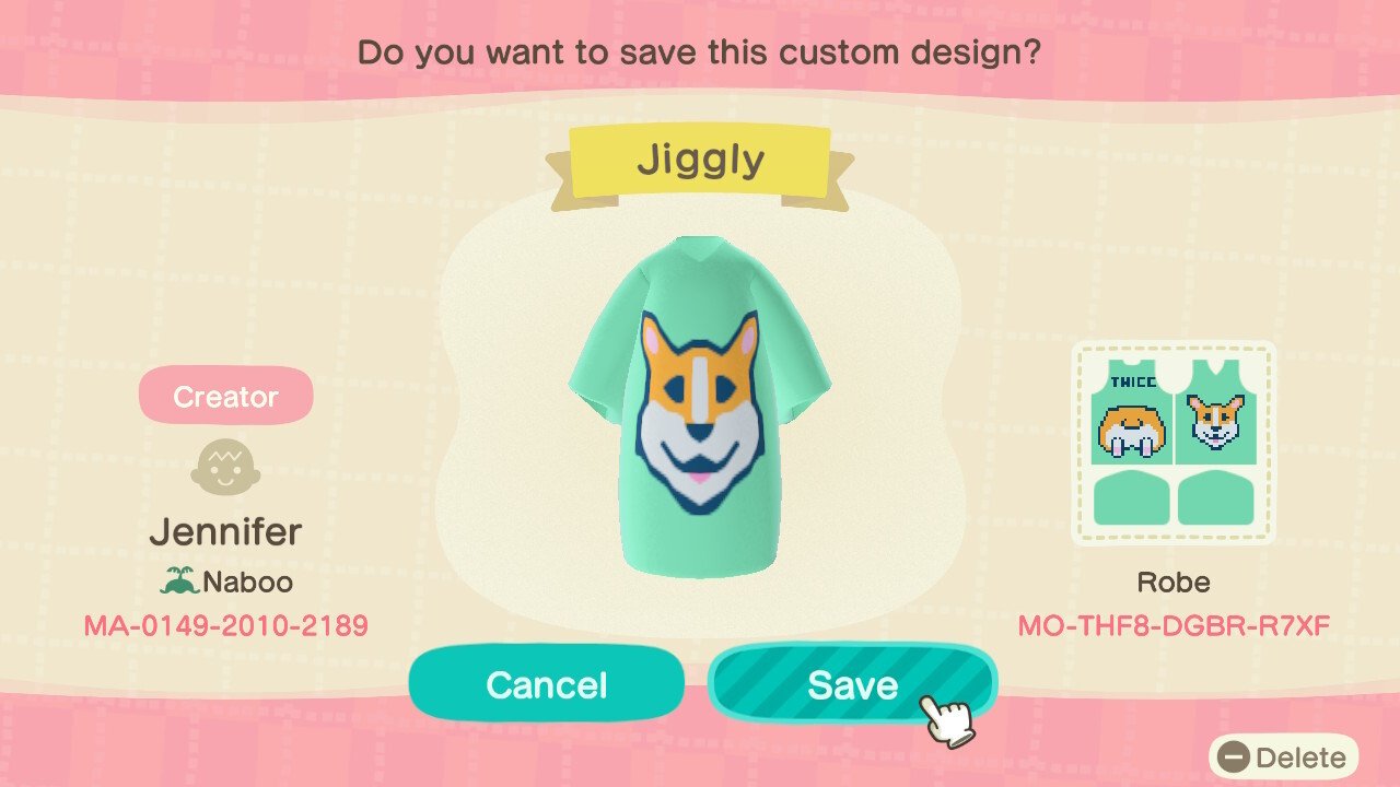 Animal Crossing Jiggle Physics Robe Pattern
