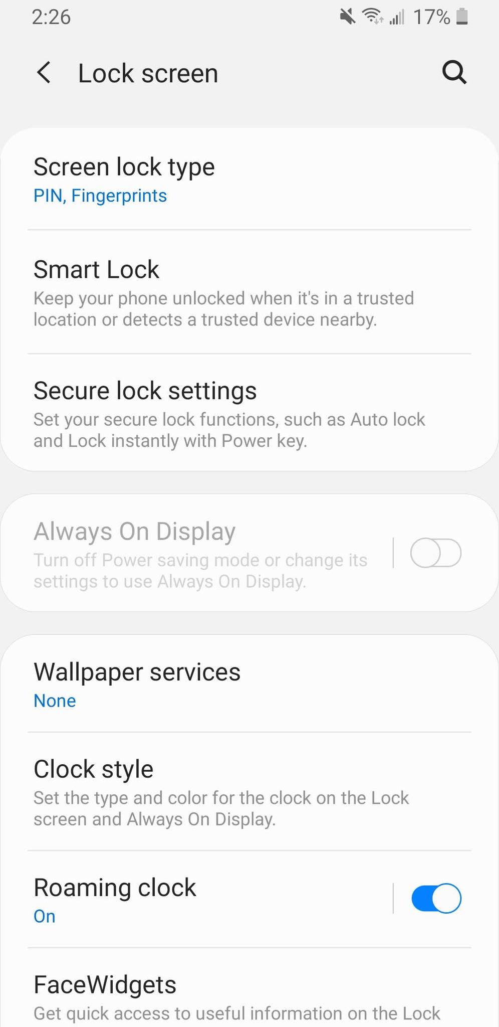 One UI lock screen settings