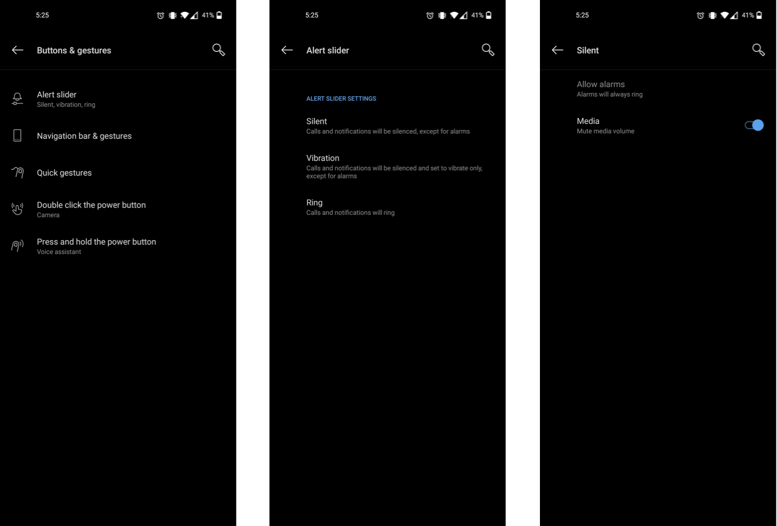Alert slider settings on the OnePlus 8