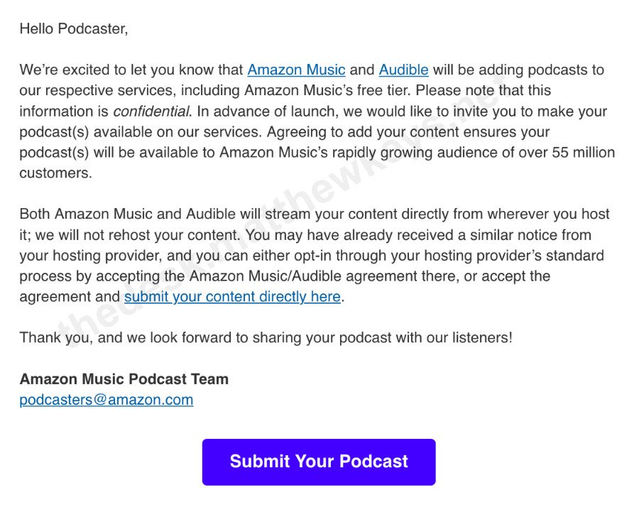 Amazon Podcaster email