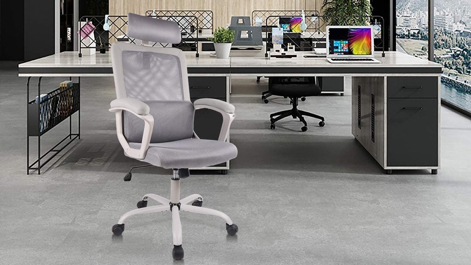 Office Chair Leather Desk Gaming Chair Adjust Seat Height Ergonomic Computer Chair Desk Chair with Lumbar Support for Home Office Vividen Chair Mat Gray