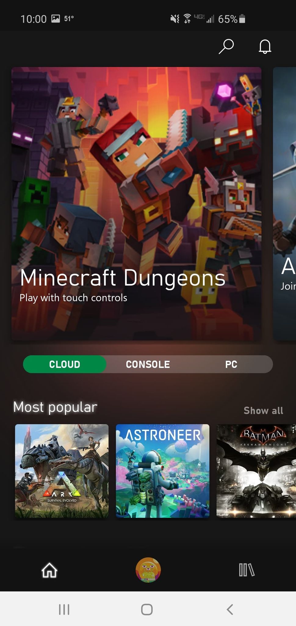Xbox Game Pass Cloud Home Page Android