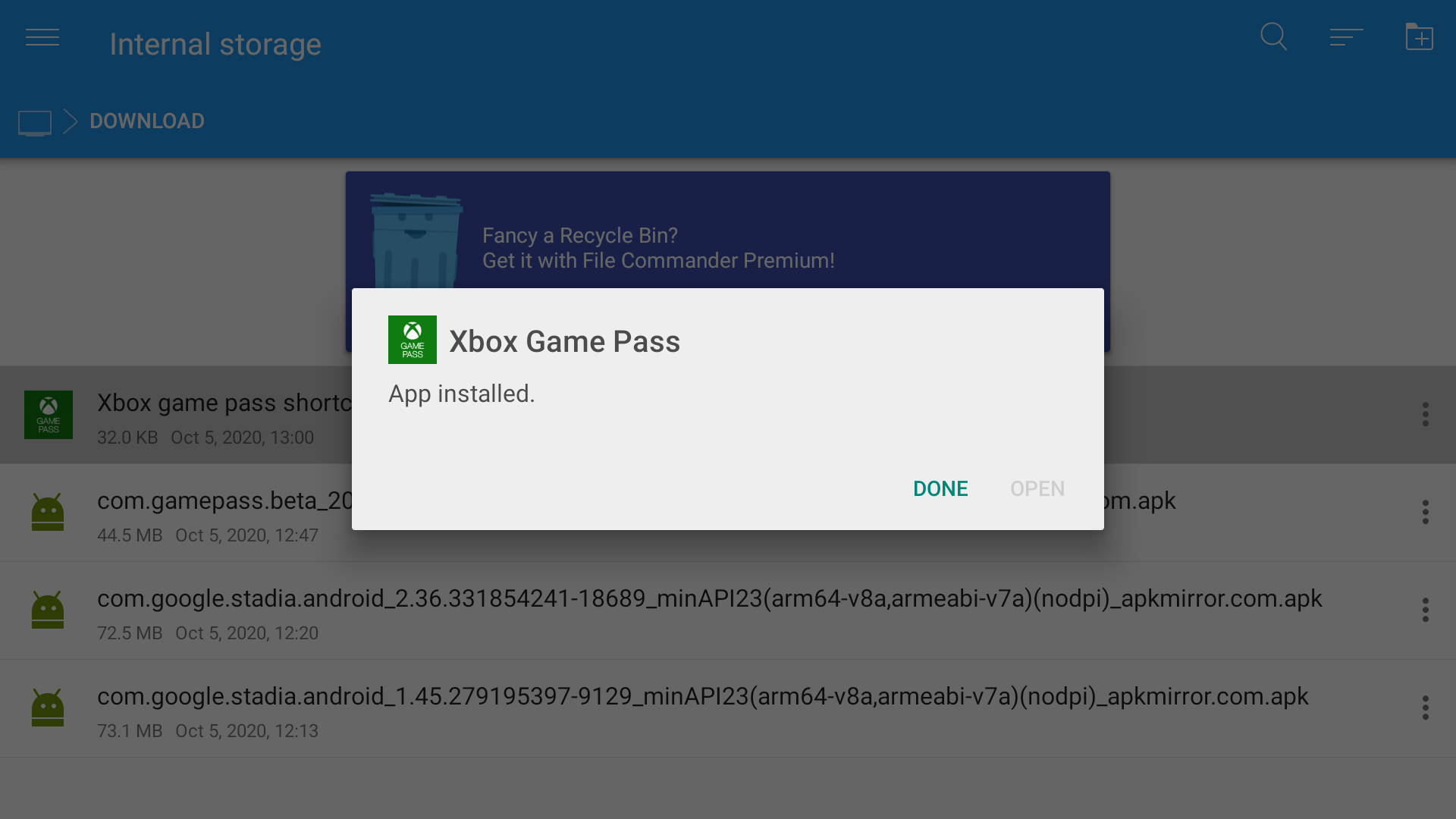 Download the Game Pass shortcut on Android TV