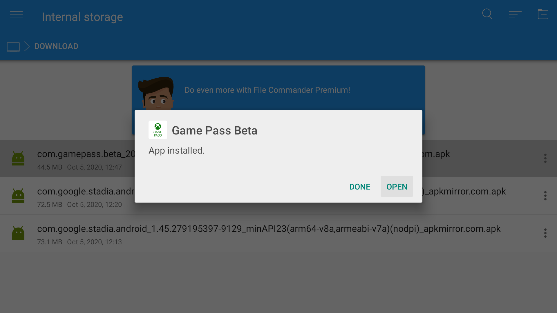 Downloading Game Pass on Android TV