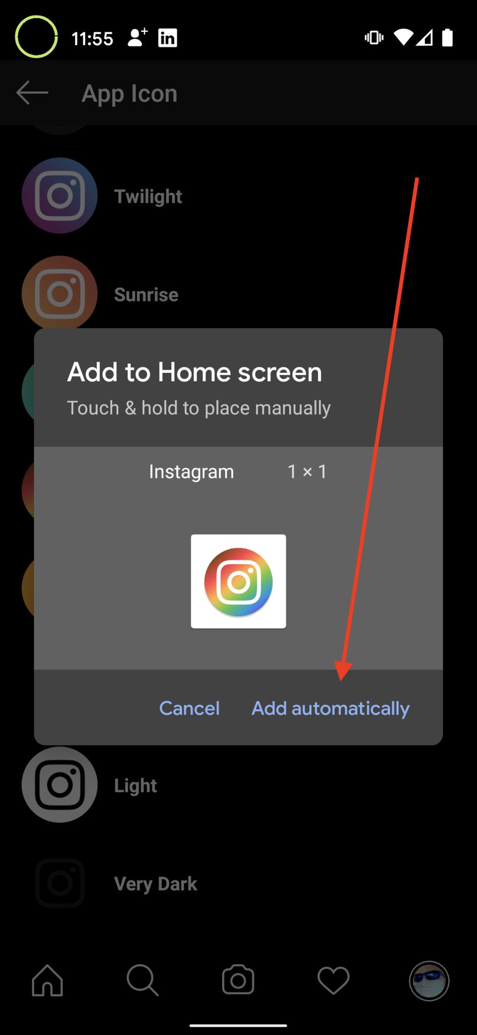 Custom Instagram icon on Android 6