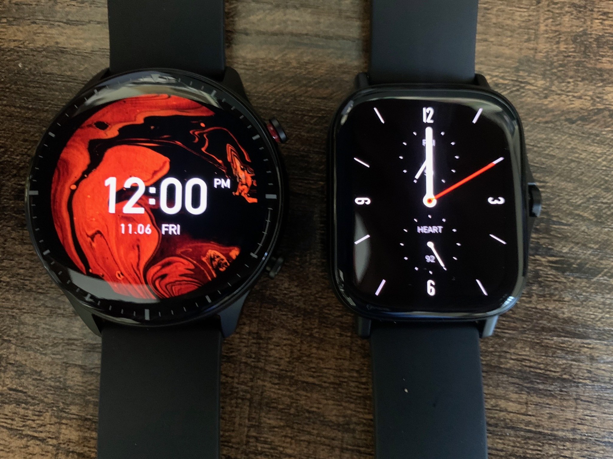 The Amazfit GTR 2 and GTS 2, side by side