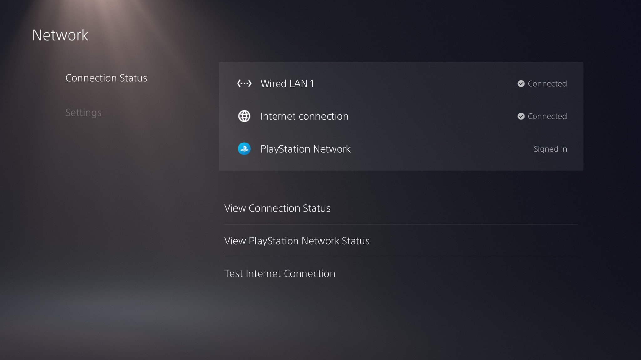 PS5 Network Connection Status