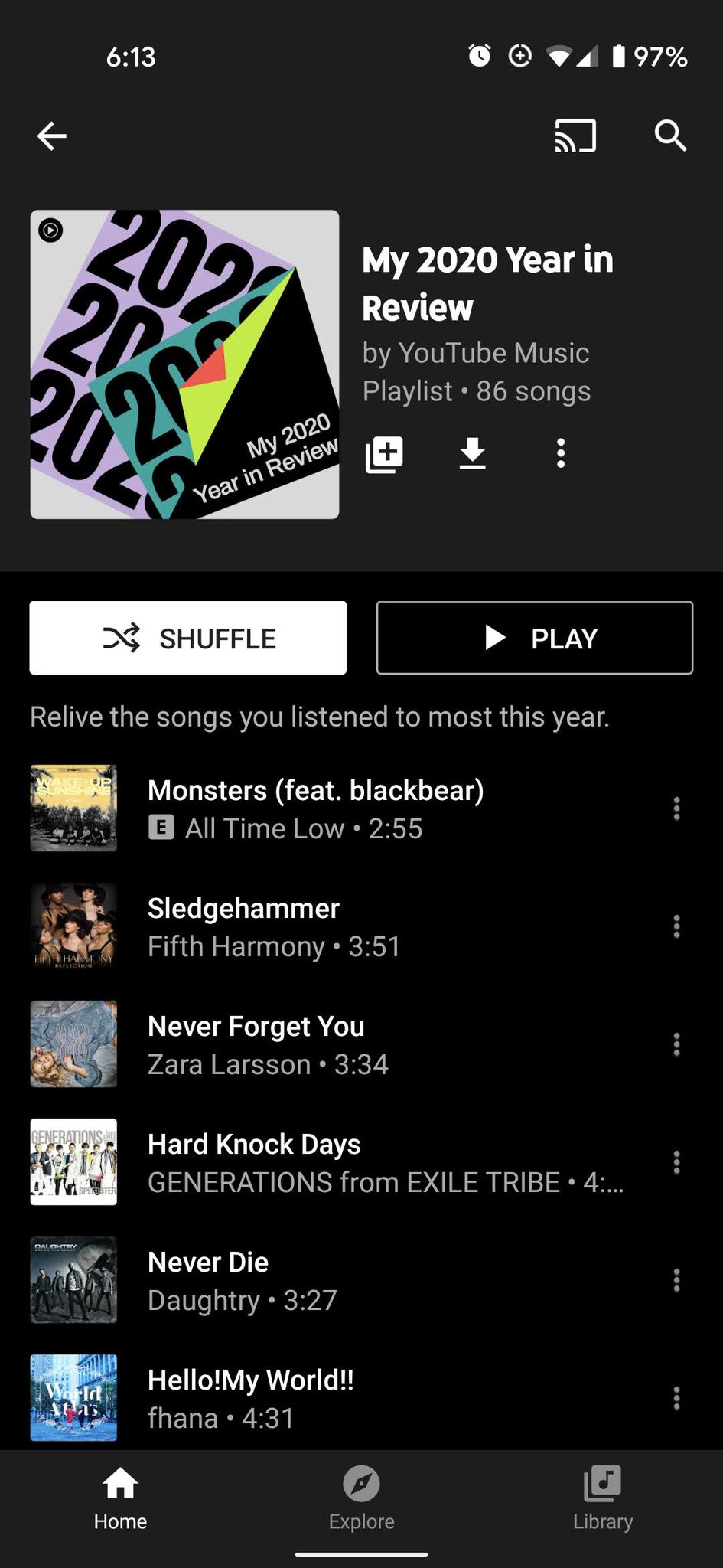 YouTube Music Year In Review 2020 Playlist for Ara