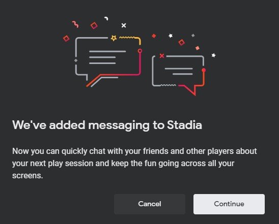 Google Stadia Messaging Popup