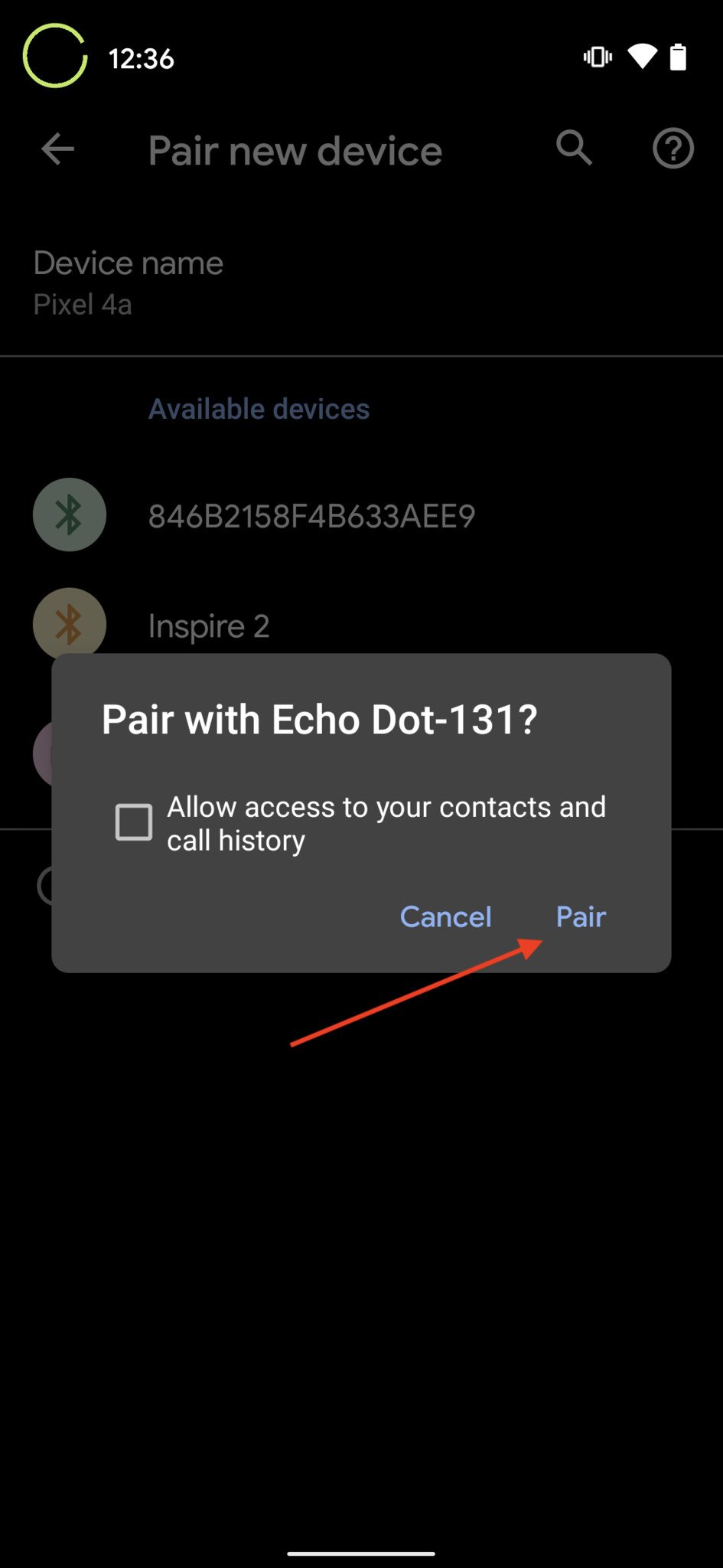 Emparejar el teléfono Echo Bluetooth Paso 4