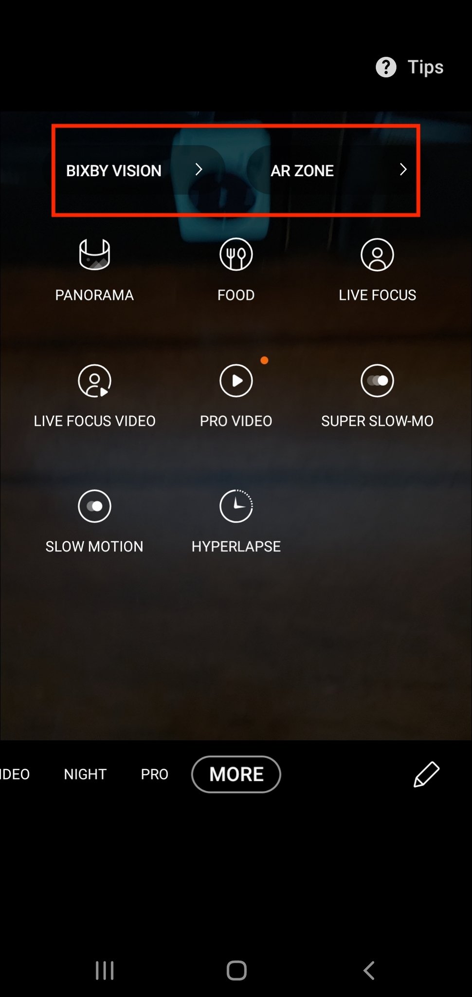 Samsung Camera Mode Bixby Ar Step 1