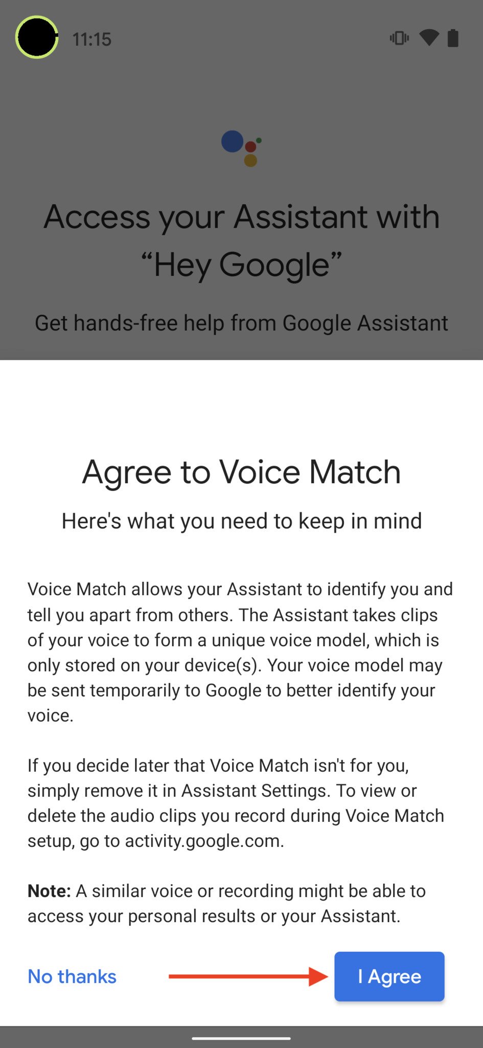 Set Up Google Assistant Voice Match Step 6
