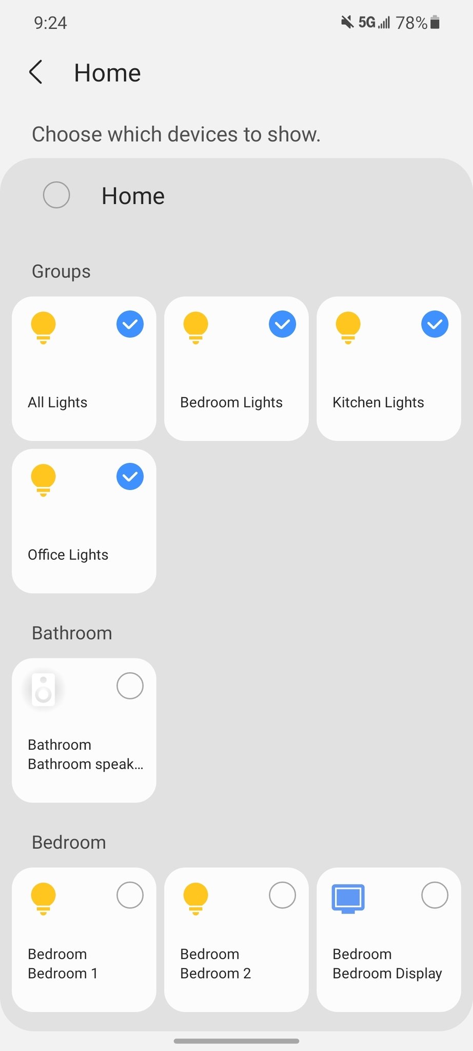 Android 11 smart home controls on a Samsung phone