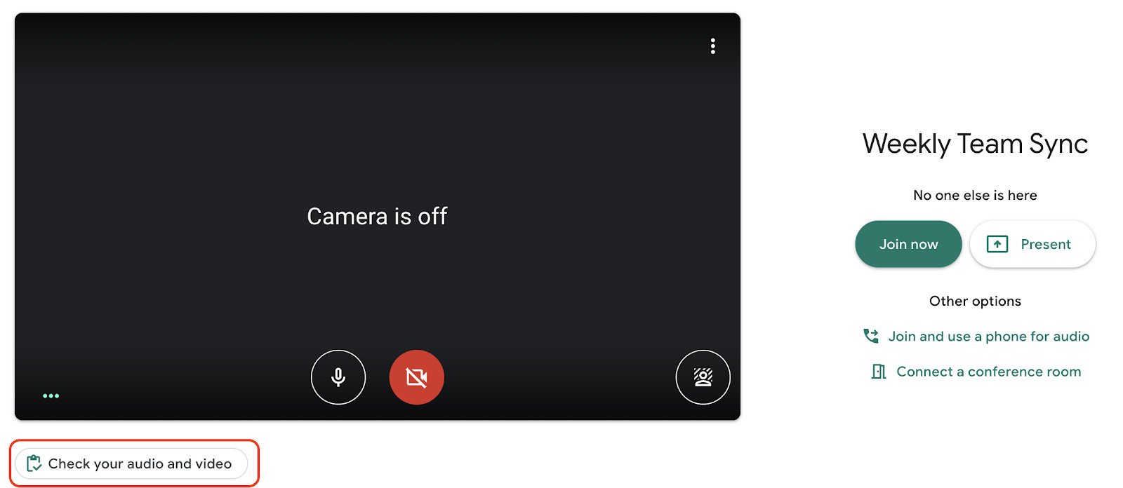 Google Meet Check Audio Video Button