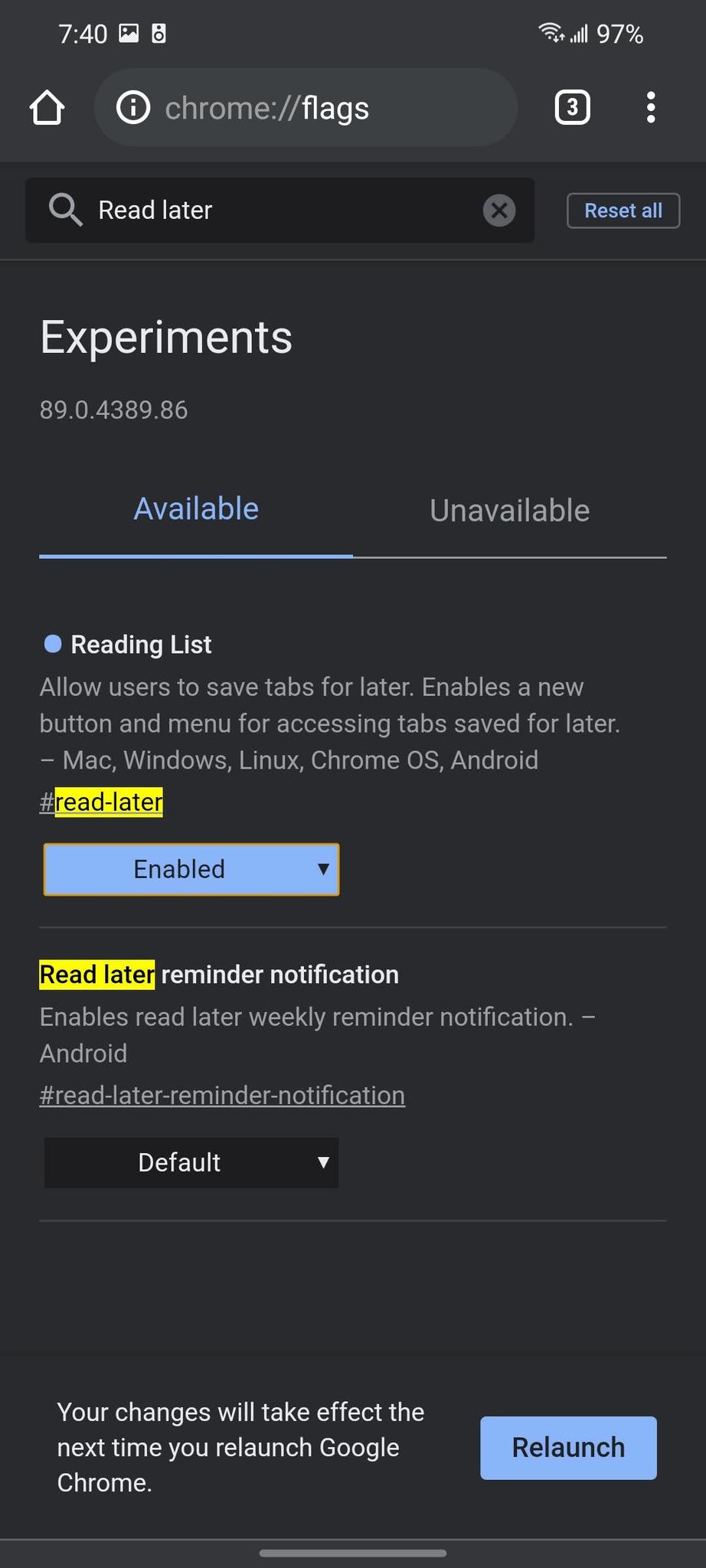 Enable Read Later on Google Chrome