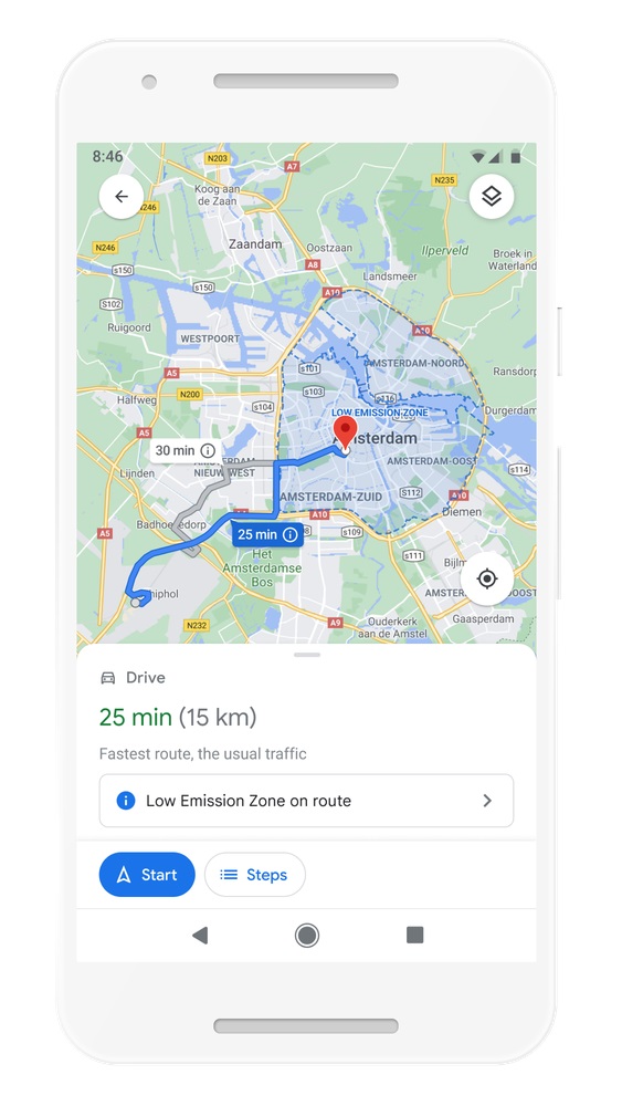 Google Maps Low Emission Alerts