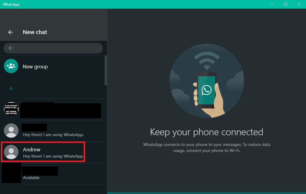 Select WhatsApp Contact Desktop