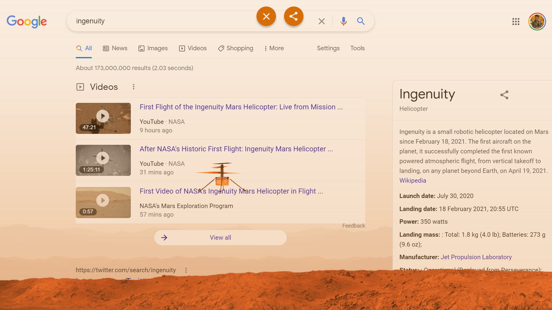 Google Search Desktop Mars Ingenuity