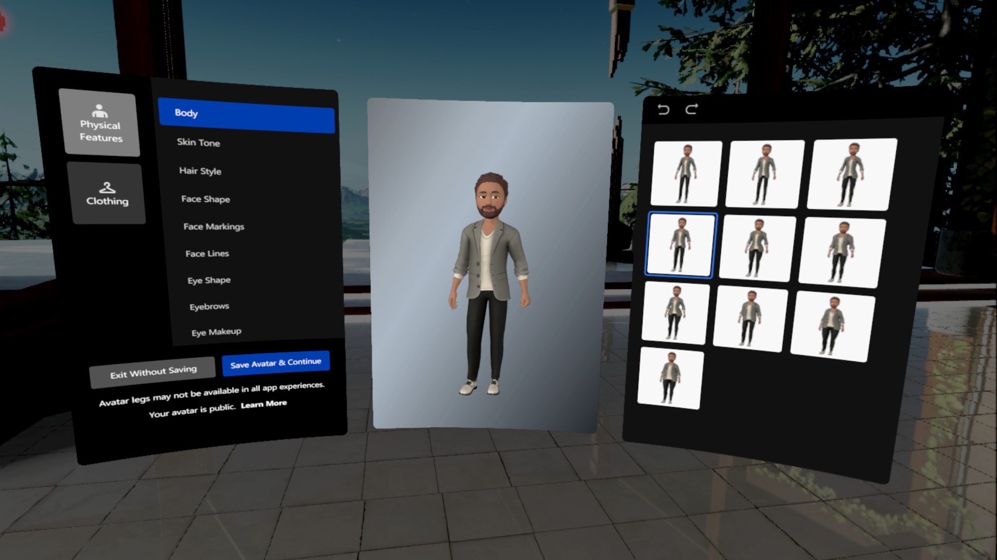 Oculus Avatars Creation Screen