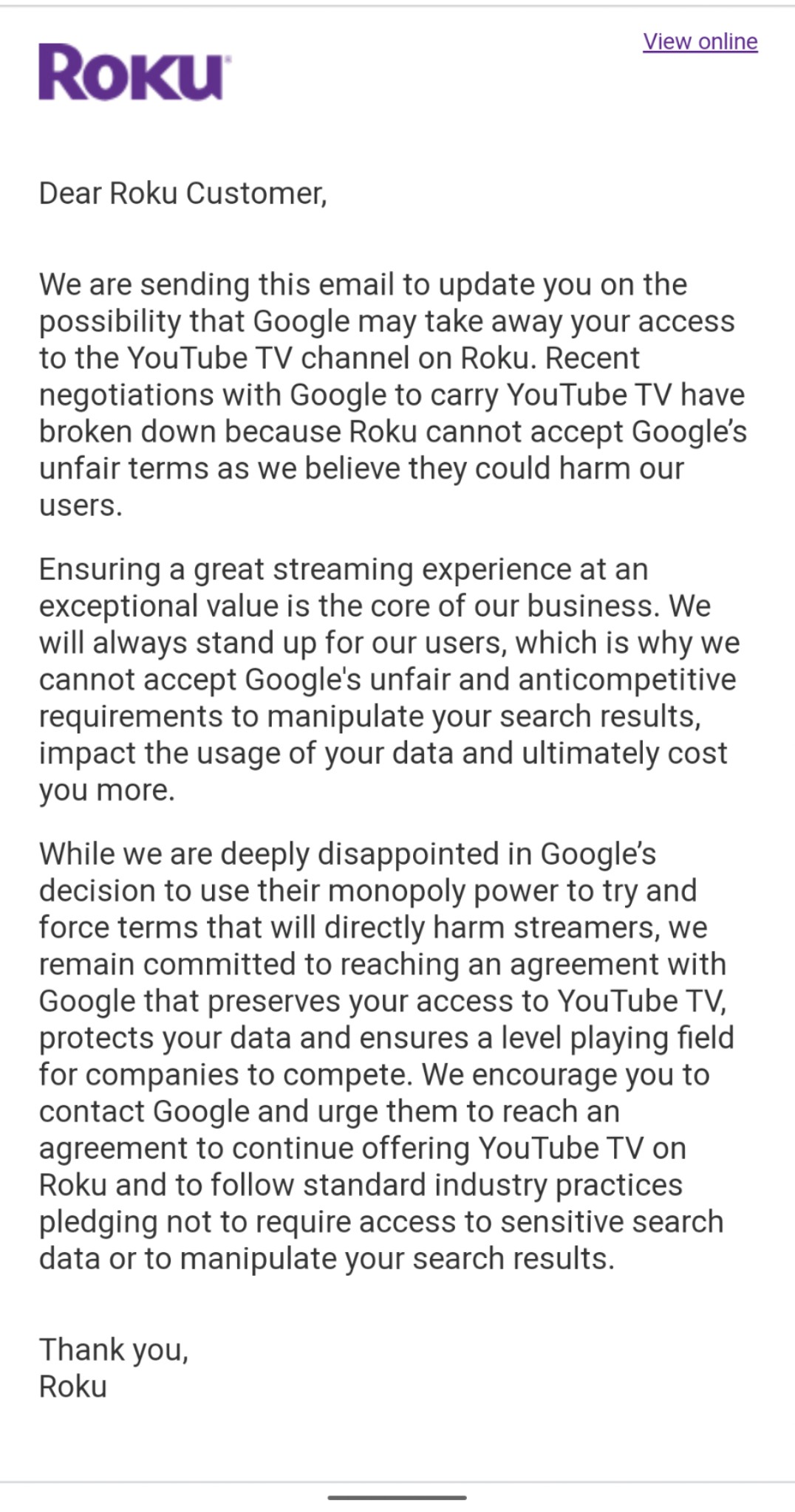 Roku Email Youtube Tv Negotiation