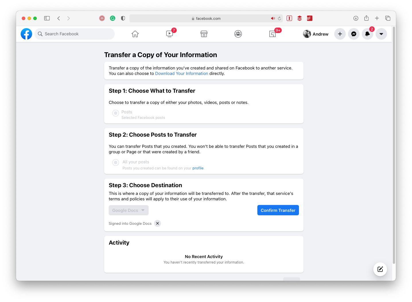Transfer Facebook Posts Google Docs