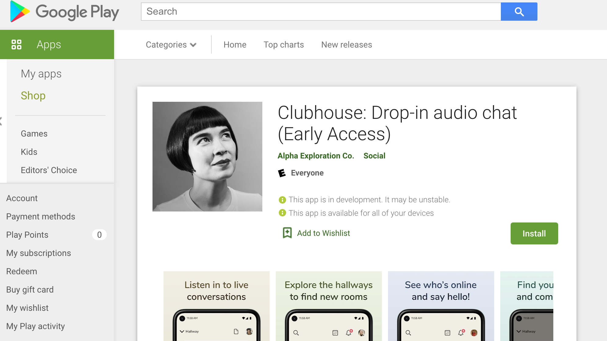 Clubhouse Google Play Screenshot