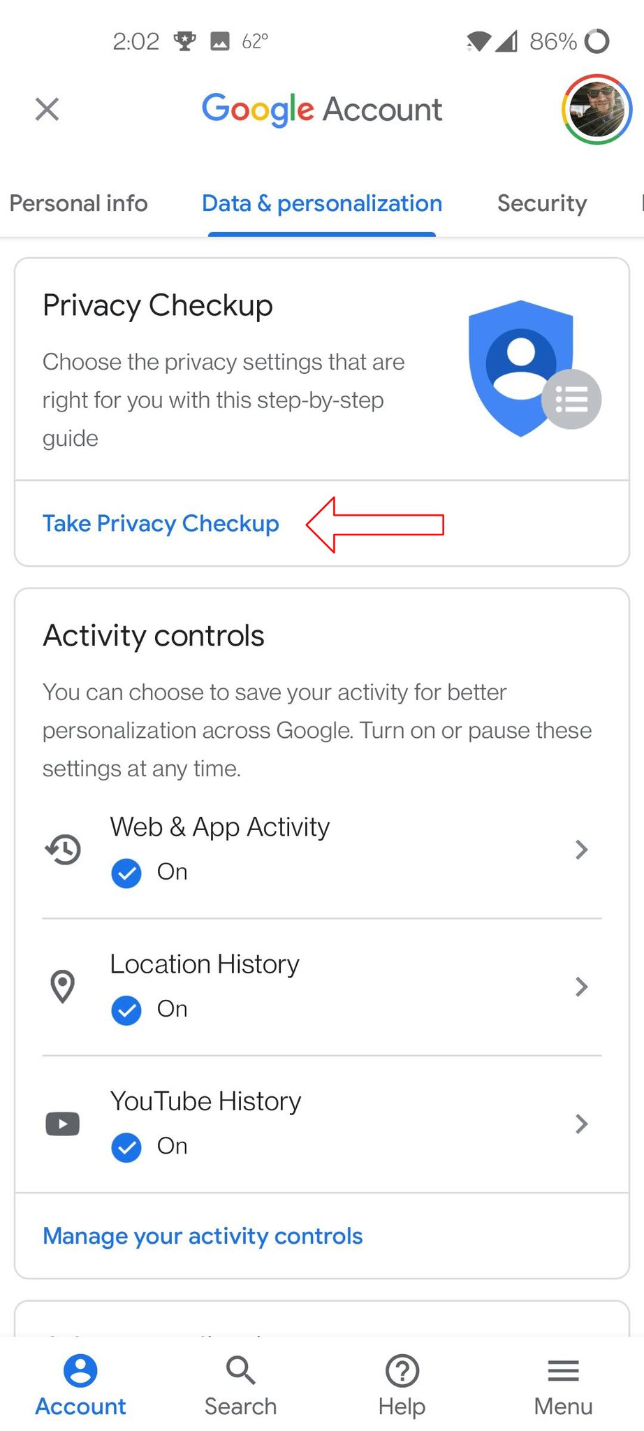Google Account Privacy Screenshot