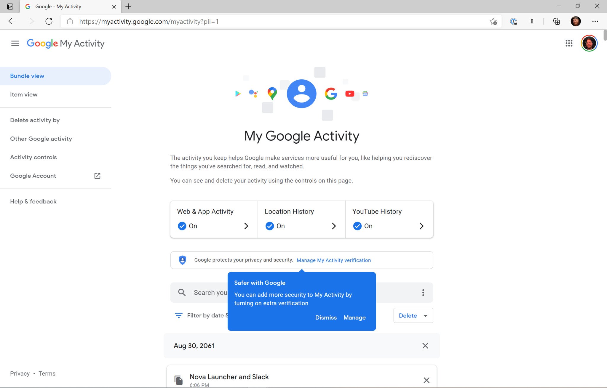 Google My Activity Password Protection