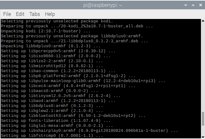 Raspberry Pi Terminal Kodi Installation