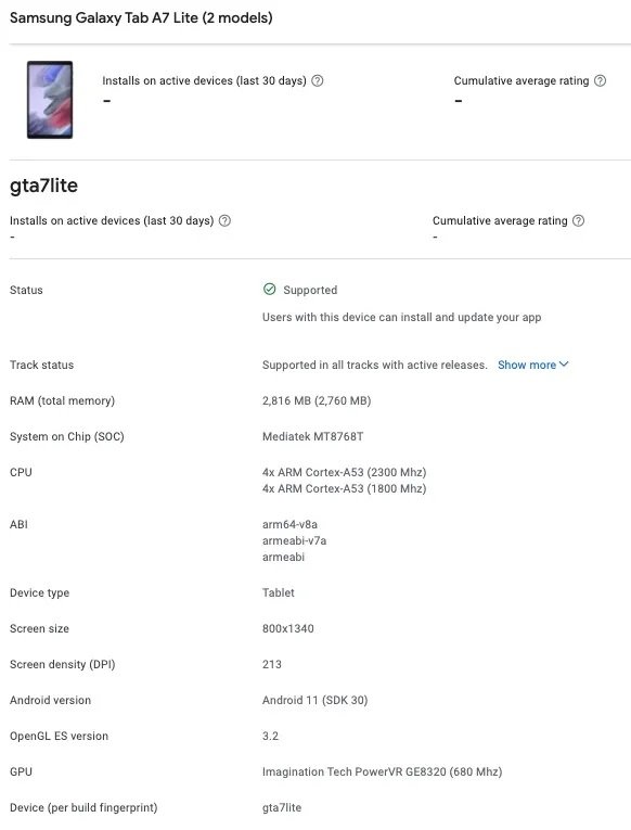 Samsung Galaxy Tab A7 Lite Lte Google Play Console