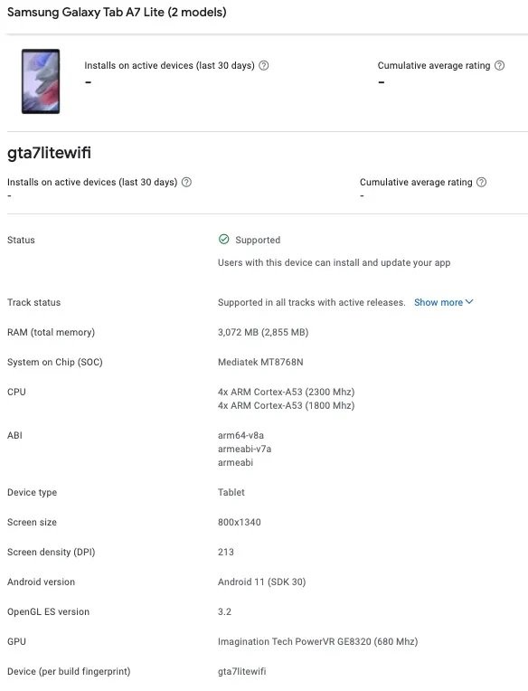 Samsung Galaxy Tab A7 Lite Wi Fi Google Play Console
