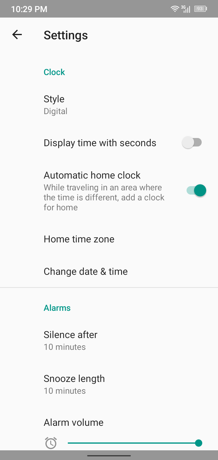 Android Clock Settings