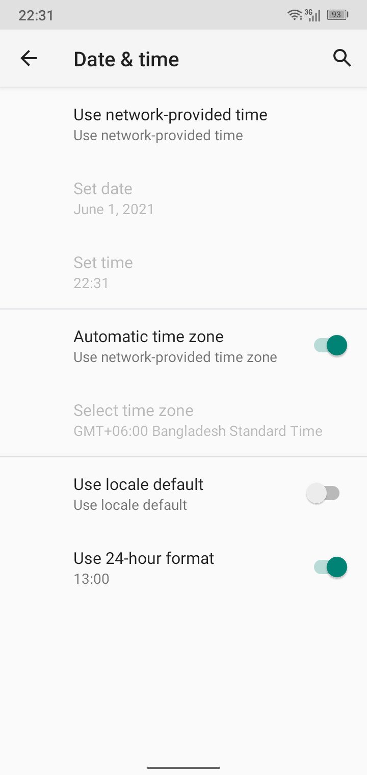 Android Date Time Settings