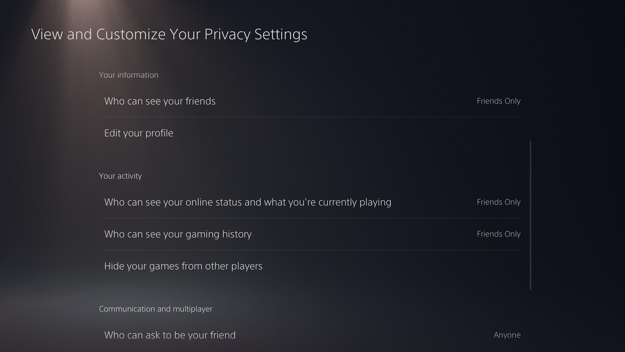 Ps5 View Customize Privacy Settings