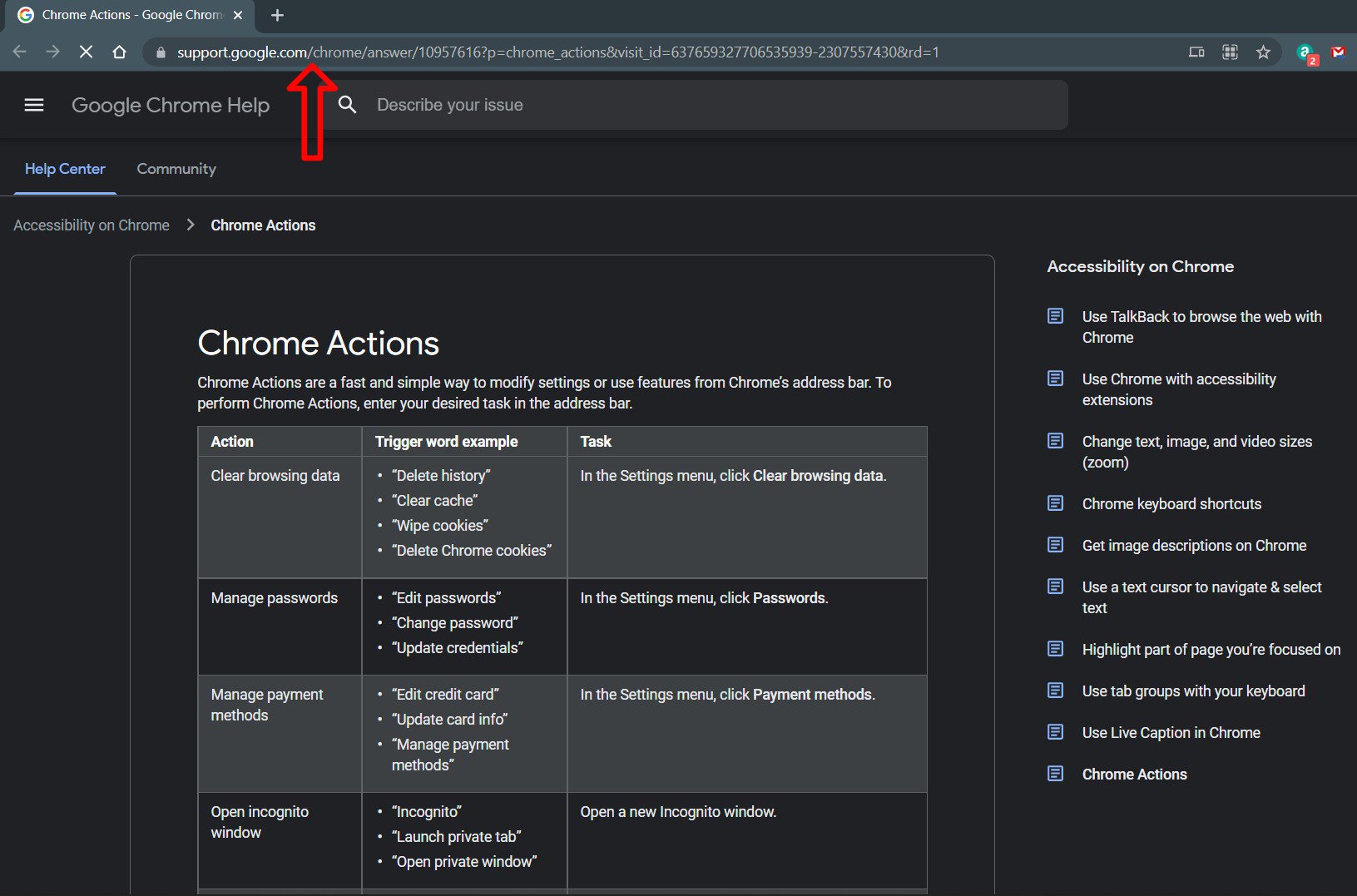 Chrome Actions Screenshot