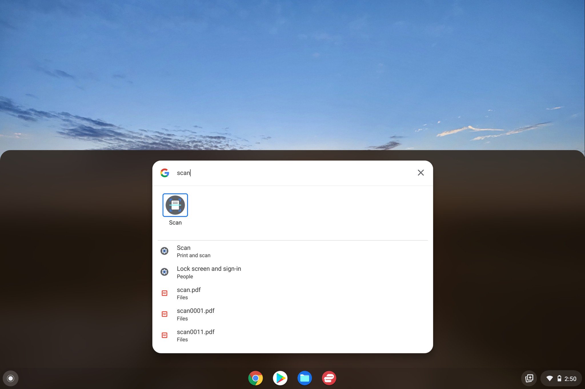 Screenshot of Chromebook scan