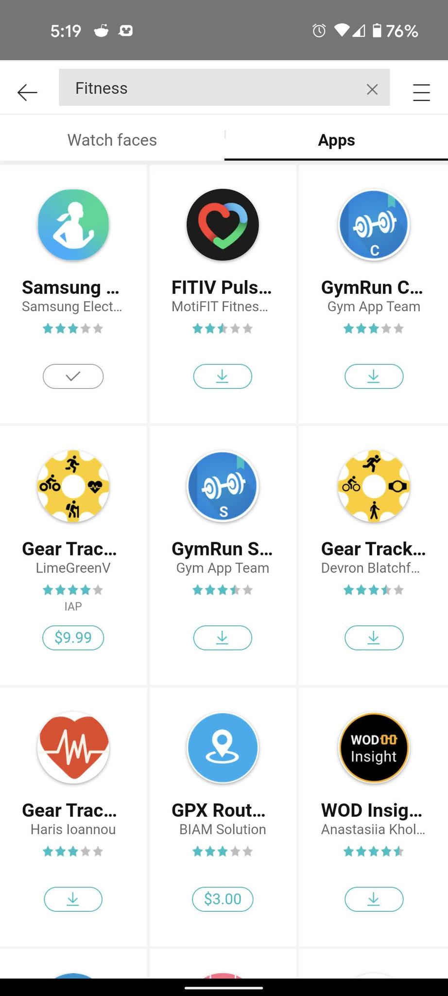 Galaxy Store Fitness Watch Apps