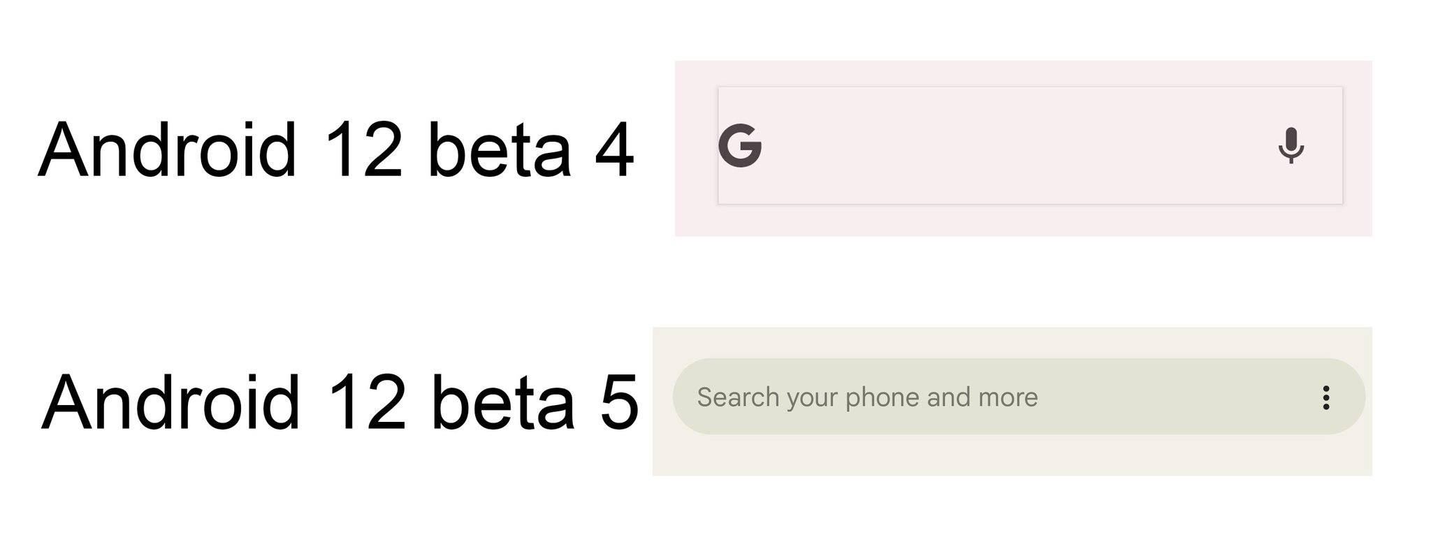 Android 12 Beta 5 Search Box